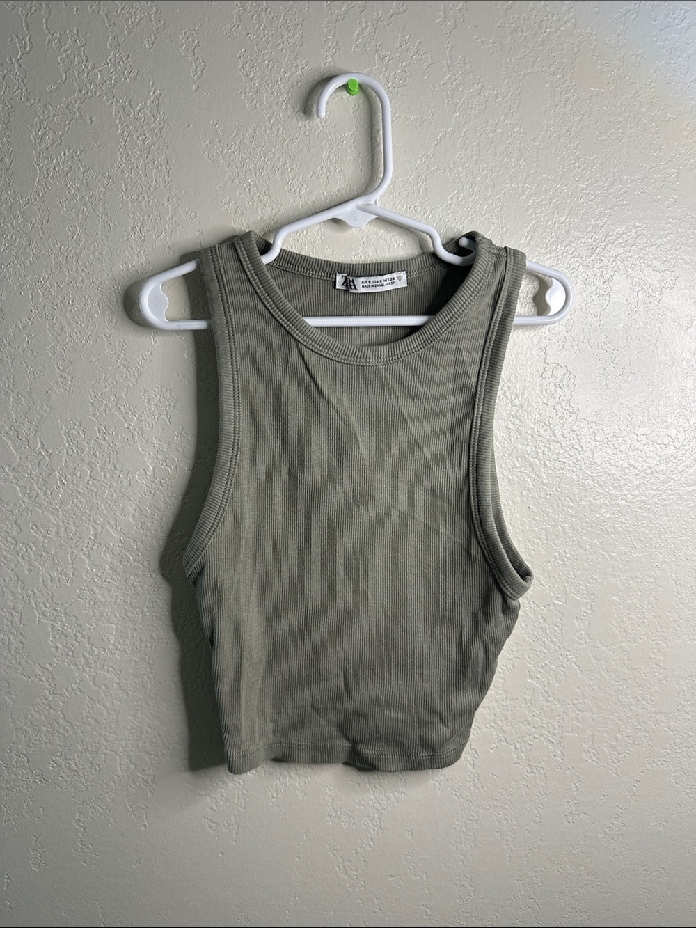 Zara Olive Ribbed Cropped Tank Top